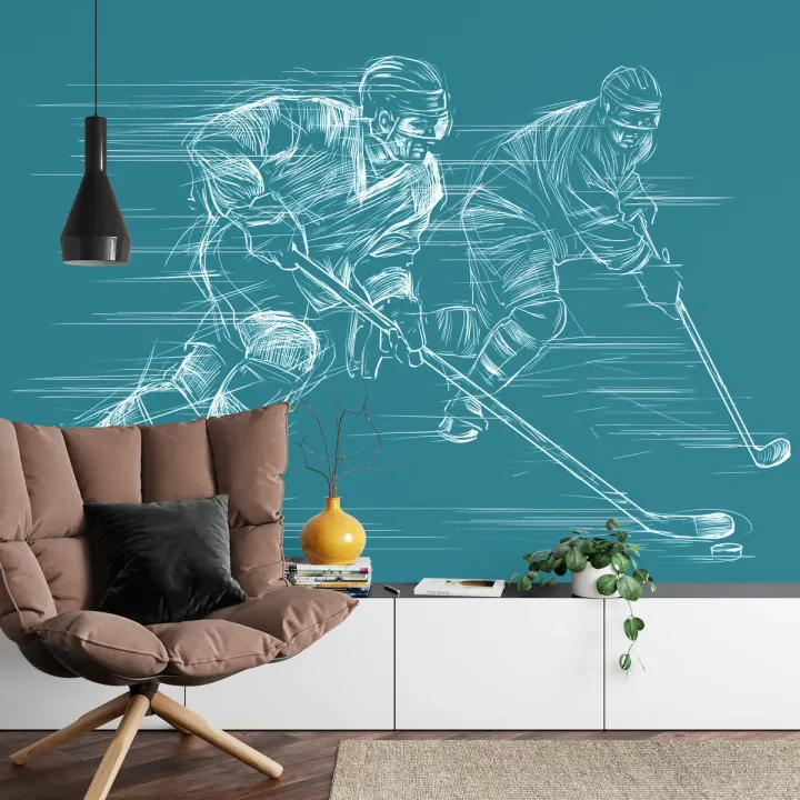 Fototapeta Rysowani Hokeiści – Akcja Sportowa na Lodowisku
