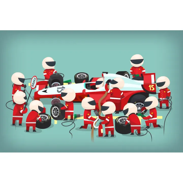 Fototapeta Pit Stop Bolidu F1 – Dynamika Wyścigów i Rywalizacja – produkt