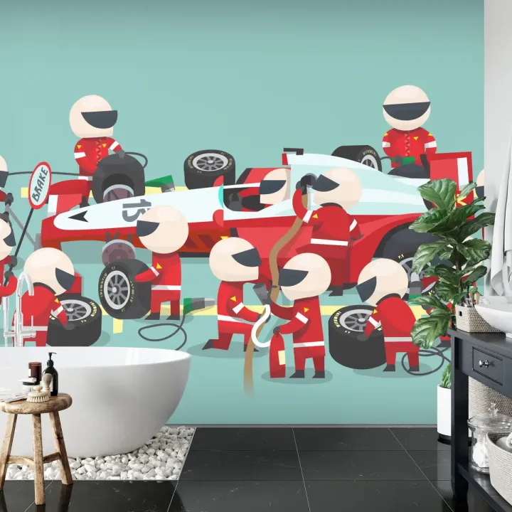 Fototapeta Pit Stop Bolidu F1 – Dynamika Wyścigów i Rywalizacja