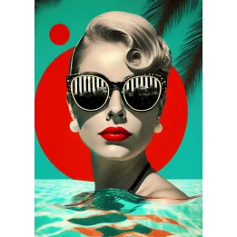 Plakat Kobieta w Okularach – Styl Retro i Wakacyjny Klimat Miami – produkt