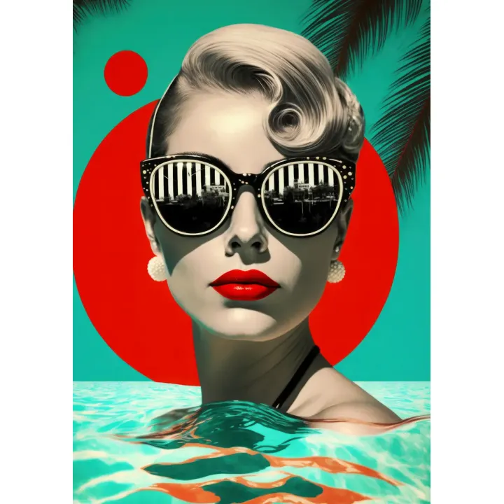 Plakat Kobieta w Okularach – Styl Retro i Wakacyjny Klimat Miami – produkt