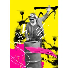 Plakat DJ w Miejskiej Dżungli – Kolorowy Kolaż Muzyki i Sztuki Ulicznej – produkt
