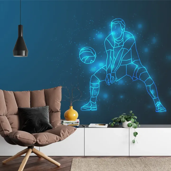 Fototapeta Abstrakcyjny Siatkarz – Dynamika Ruchu i Neonowa Sylwetka