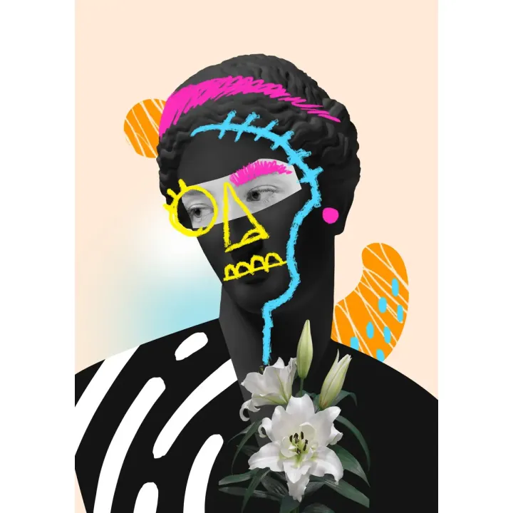 Plakat Antyczna Rzeźba – Współczesny Kolaż w Stylu Pop-Art – produkt