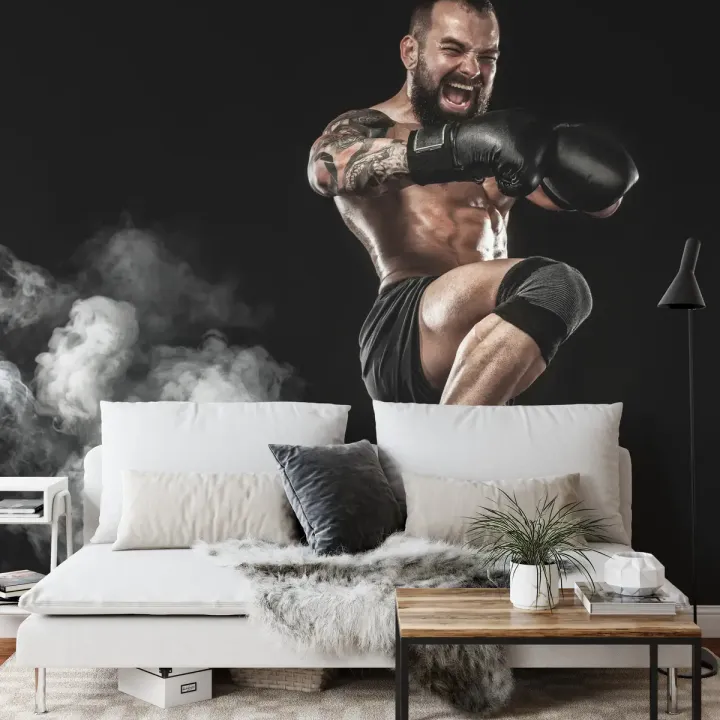 Fototapeta Wściekły Bokser – Siła i Determinacja w Sportach Walki