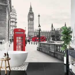 Fototapeta Londyn Czarno-Biała – Big Ben i Skyline nad Tamizą