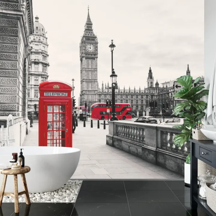 Fototapeta Londyn Czarno-Biała – Big Ben i Skyline nad Tamizą