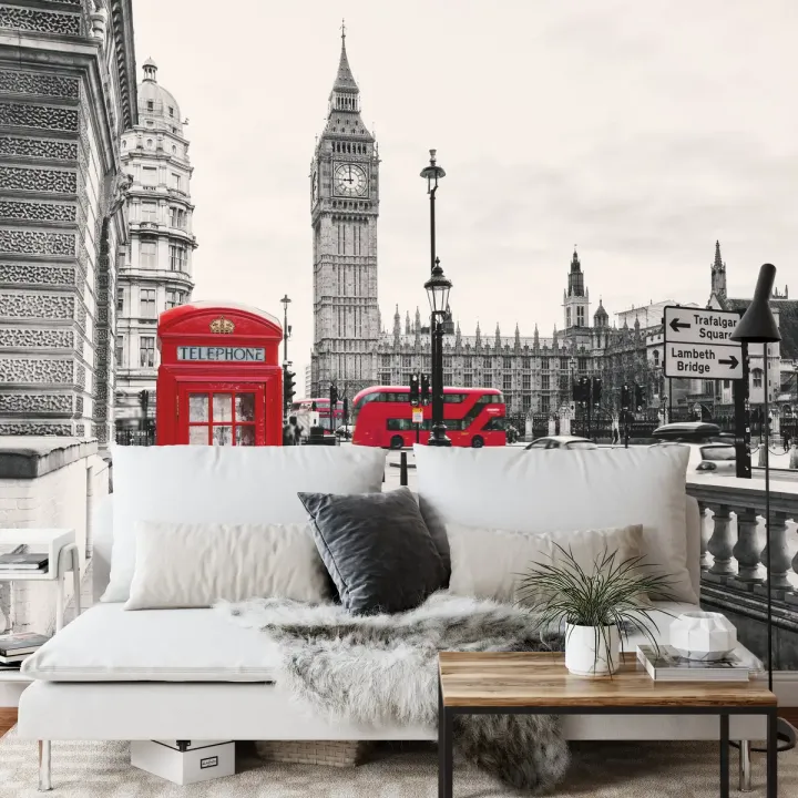Fototapeta Londyn Czarno-Biała – Big Ben i Skyline nad Tamizą