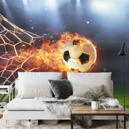 Fototapeta Piłka Nożna – Sportowa Akcja w Płomieniach