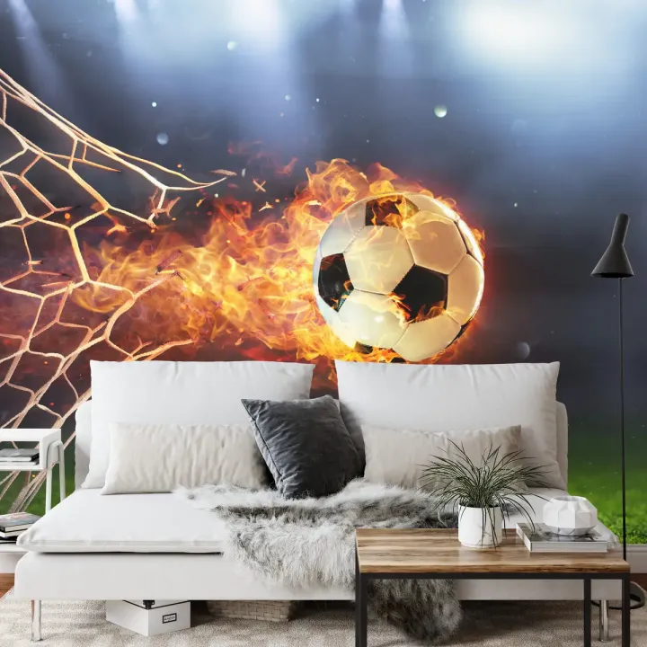 Fototapeta Piłka Nożna – Sportowa Akcja w Płomieniach