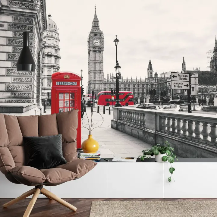 Fototapeta Londyn Czarno-Biała – Big Ben i Skyline nad Tamizą