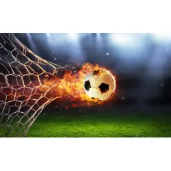Fototapeta Piłka Nożna – Sportowa Akcja w Płomieniach