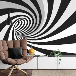 Fototapeta 3D Tunel – Abstrakcja Geometryczna i Iluzja Optyczna – Odcienie bieli i czerni
