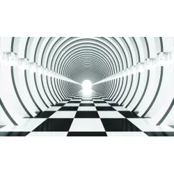 Fototapeta 3D Tunel – Geometryczna Abstrakcja z Głębią – Odcienie bieli i czerni