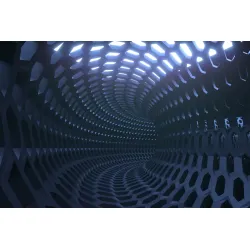 Fototapeta 3D Tunel – Abstrakcja Geometryczna z Głębią Perspektywy – Odcienie czerni i szarości
