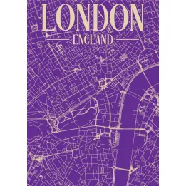 Plakat Centrum Londynu – Fioletowa Mapa Miasta nad Tamizą – produkt
