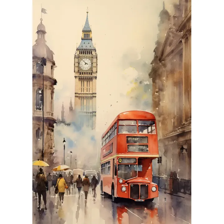 Plakat Czerwony Autobus i Big Ben – Akwarela Londynu – produkt