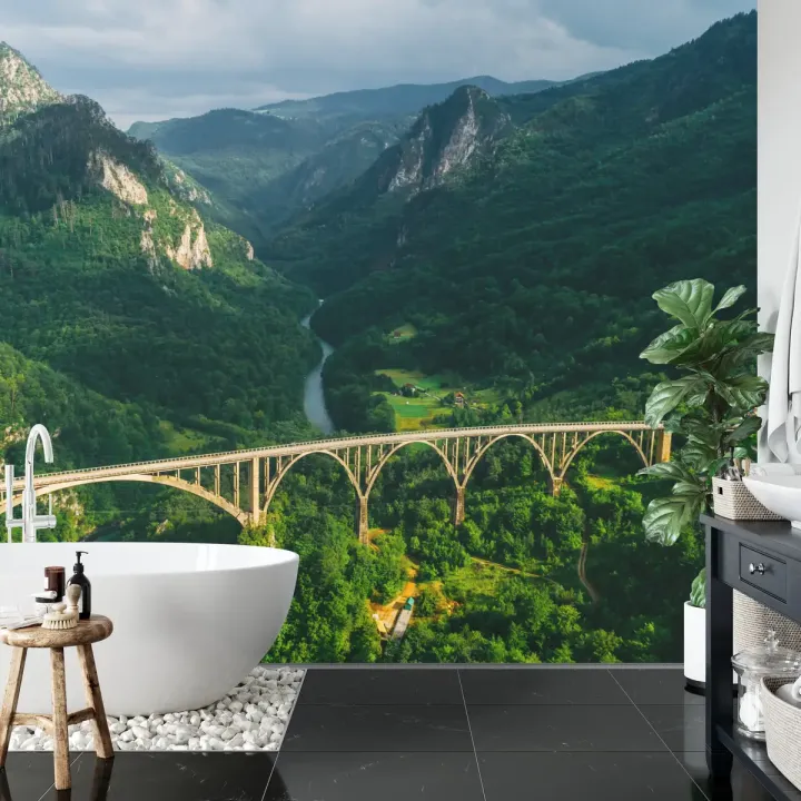 Fototapeta Most 3D – Wiszący Most w Górskim Krajobrazie