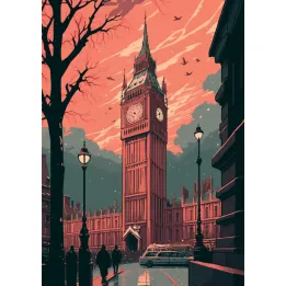 Plakat Big Ben w Londynie – Komiksowa Ilustracja Nocnej Tamizy – produkt