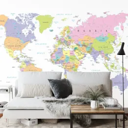 Fototapeta Mapa Świata – Kontynenty i Oceany na Ścianie
