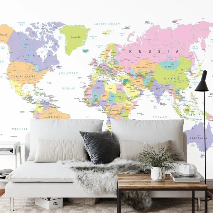 Fototapeta Mapa Świata – Kontynenty i Oceany na Ścianie