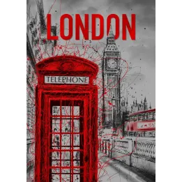 Plakat Brytyjska Budka Telefoniczna i Big Ben – Londyn Nocą w Szarym Tonie – produkt