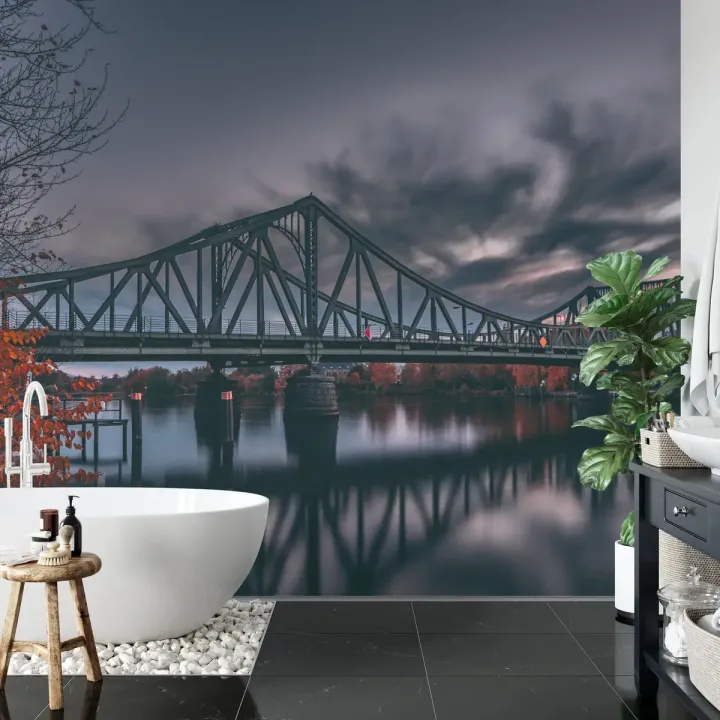 Fototapeta Most 3D – Stalowa Konstrukcja nad Jesienną Rzeką