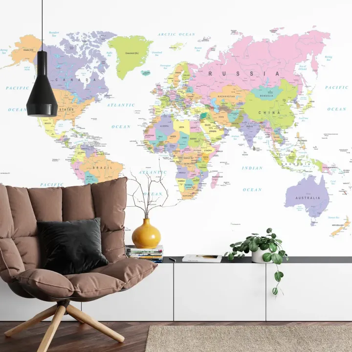 Fototapeta Mapa Świata – Kontynenty i Oceany na Ścianie