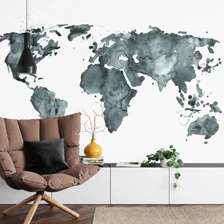 Fototapeta Mapa Świata – Abstrakcyjna Akwarela Kontynentów i Oceanów