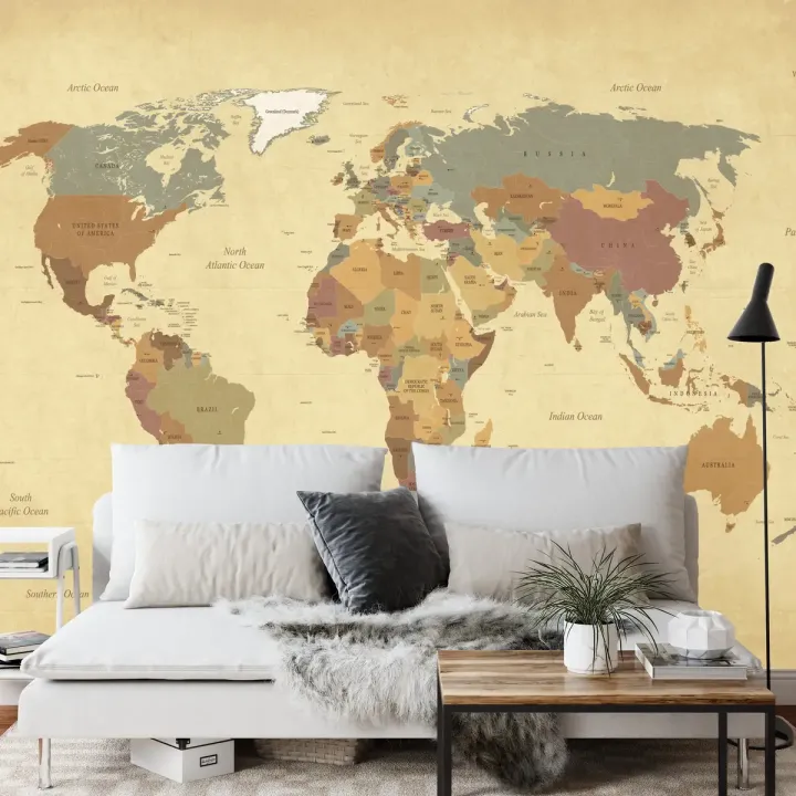 Fototapeta Mapa Świata – Kontynenty i Oceany w Twoim Wnętrzu