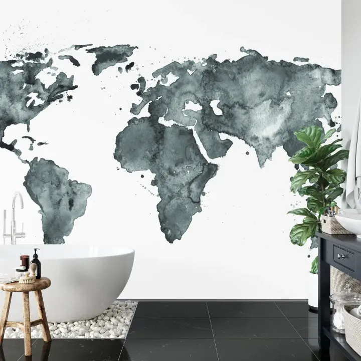 Fototapeta Mapa Świata – Abstrakcyjna Akwarela Kontynentów i Oceanów