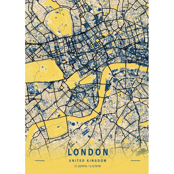 Plakat Londyn – Żółta Mapa Miasta i Architektura Metropolii – produkt