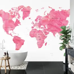 Fototapeta Mapa Świata – Akwarelowe Kontynenty i Geografia Podróży