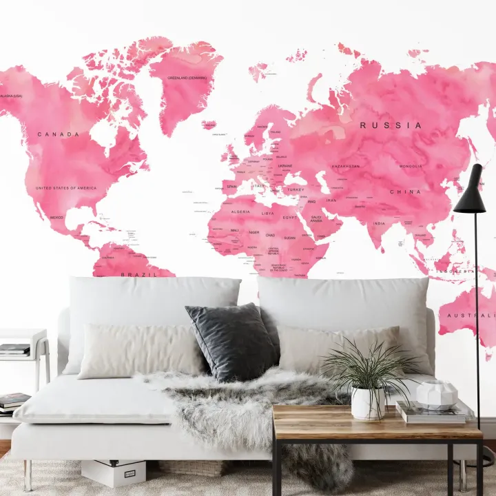 Fototapeta Mapa Świata – Akwarelowe Kontynenty i Geografia Podróży