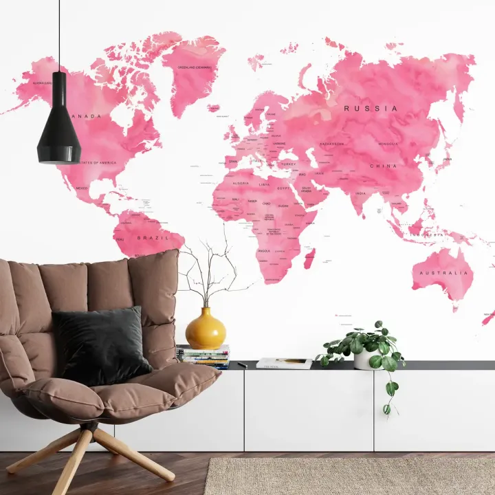 Fototapeta Mapa Świata – Akwarelowe Kontynenty i Geografia Podróży