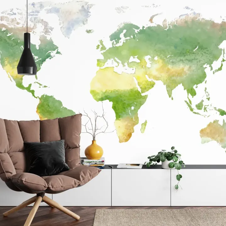 Fototapeta Mapa Świata – Akwarelowe Kontynenty dla Podróżników