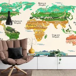 Fototapeta Mapa Dla Dzieci – Kontynenty, Oceany i Dinozaury