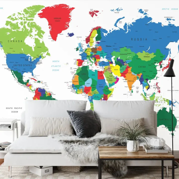 Fototapeta Mapa Świata – Kontynenty i Oceany w Twoim Wnętrzu