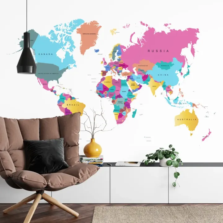 Fototapeta Mapa Świata – Podział Administracyjny i Kontynenty