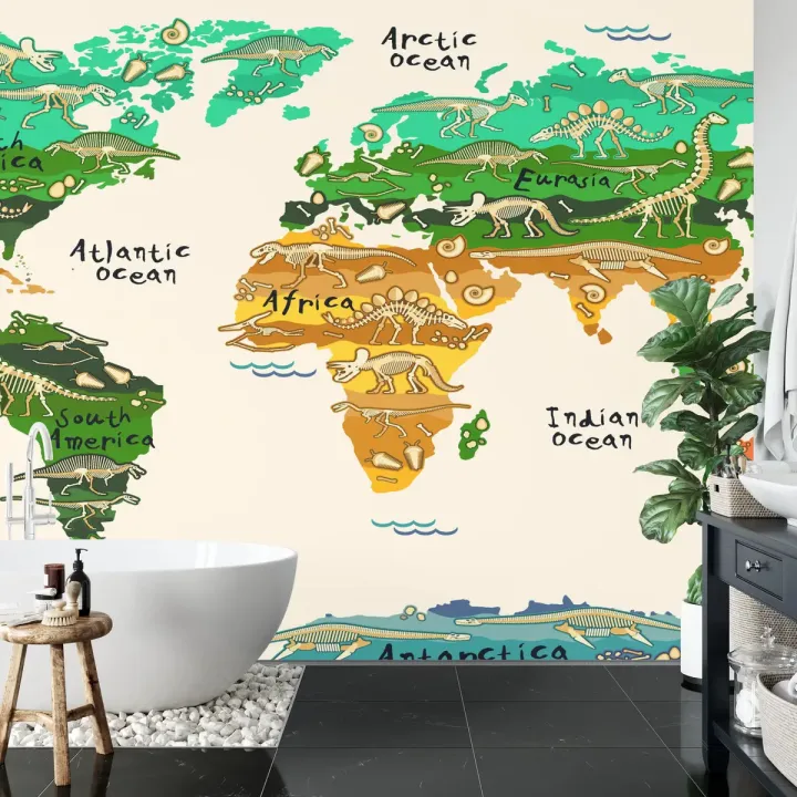 Fototapeta Mapa Dla Dzieci – Kontynenty, Oceany i Dinozaury