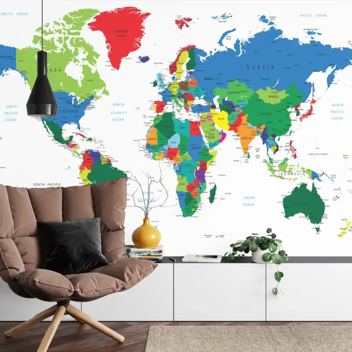 Fototapeta Mapa Świata – Kontynenty i Oceany w Twoim Wnętrzu