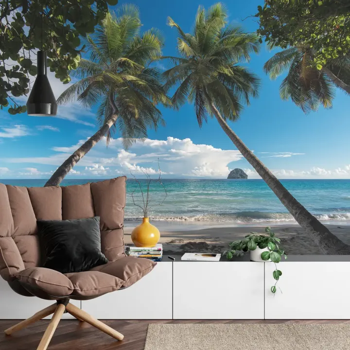 Fototapeta Plaża Ocean Palmy – Tropikalny Krajobraz Nadmorski