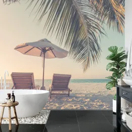 Fototapeta Plaża – Wakacyjny Klimat z Palmami i Oceanem
