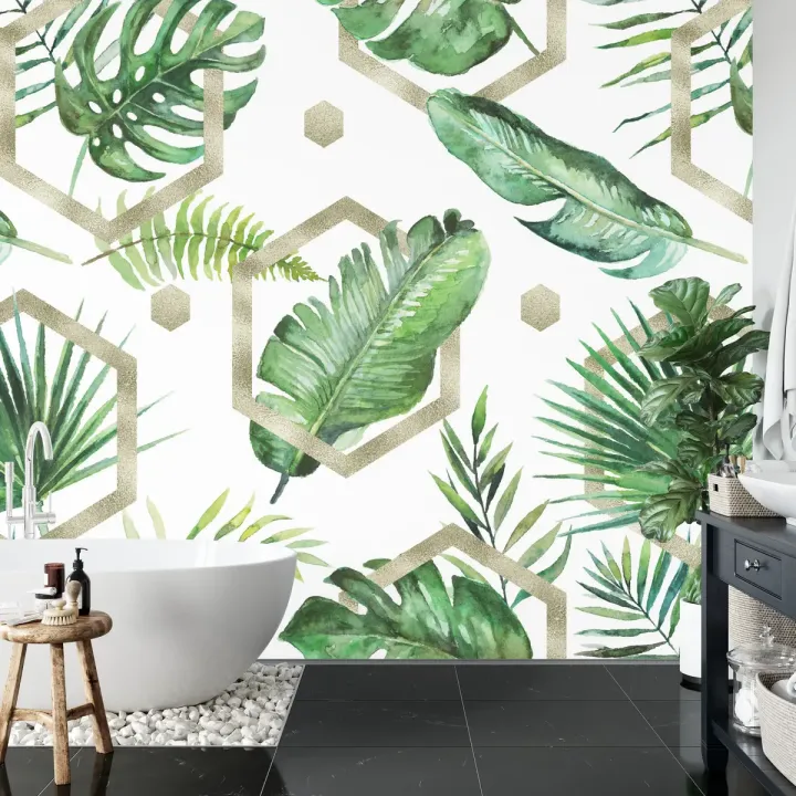 Fototapeta Liście Monstera – Botanika i Akwarelowa Geometria