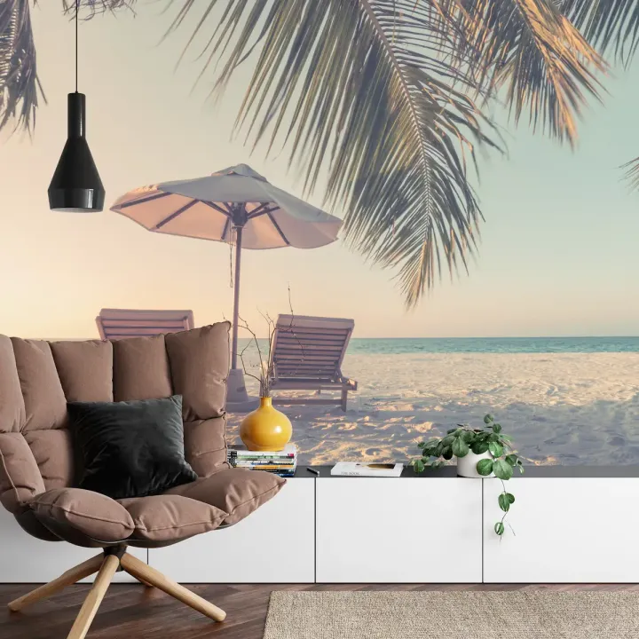 Fototapeta Plaża – Wakacyjny Klimat z Palmami i Oceanem