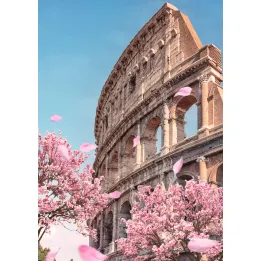 Plakat Koloseum w Rzymie Wiosną – Architektura Rzymska i Kwitnące Wiśnie – produkt