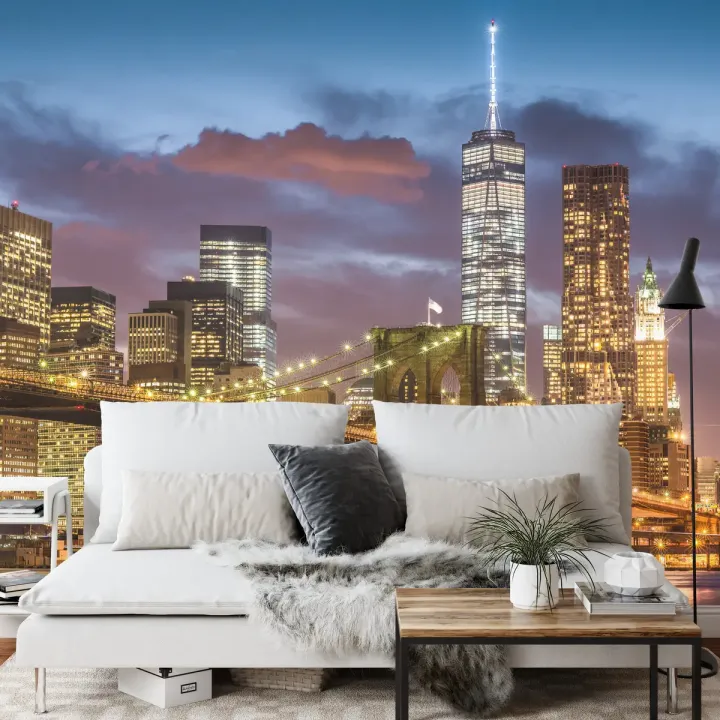 Fototapeta Nowy Jork Nocą – Skyline Manhattanu i Most Brookliński