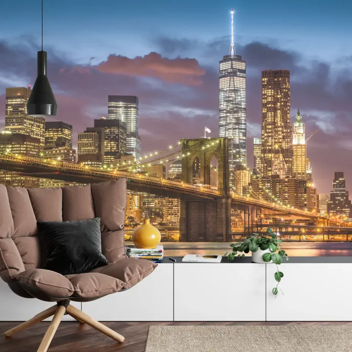 Fototapeta Nowy Jork Nocą – Skyline Manhattanu i Most Brookliński