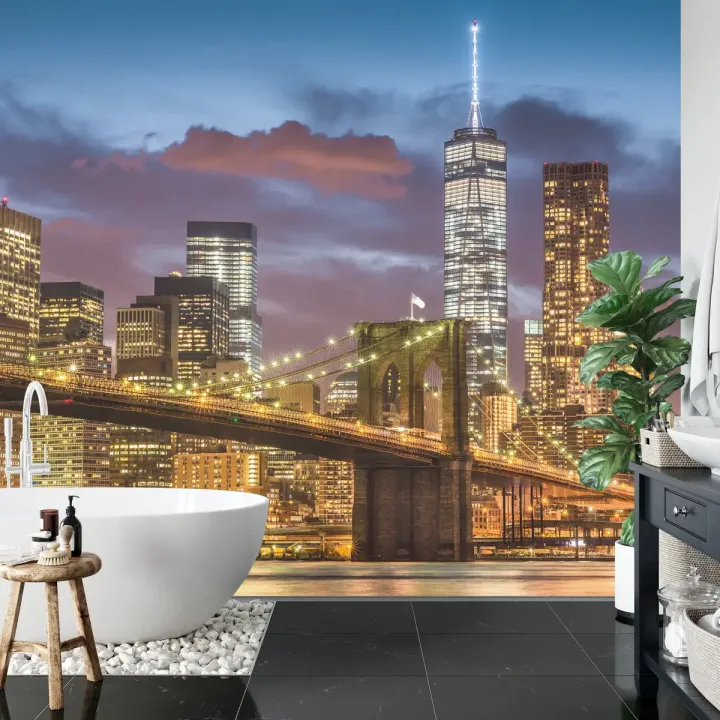 Fototapeta Nowy Jork Nocą – Skyline Manhattanu i Most Brookliński