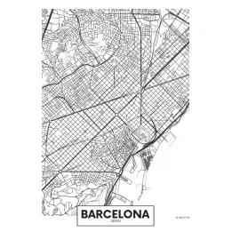 Plakat Czarno-Biała Mapa Barcelony – Plan Miasta i Urbanistyka Hiszpanii – produkt